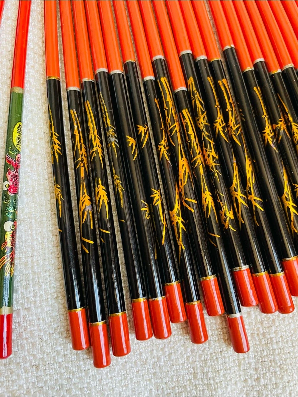 27 Vintage Red and Black Ornate Chopsticks